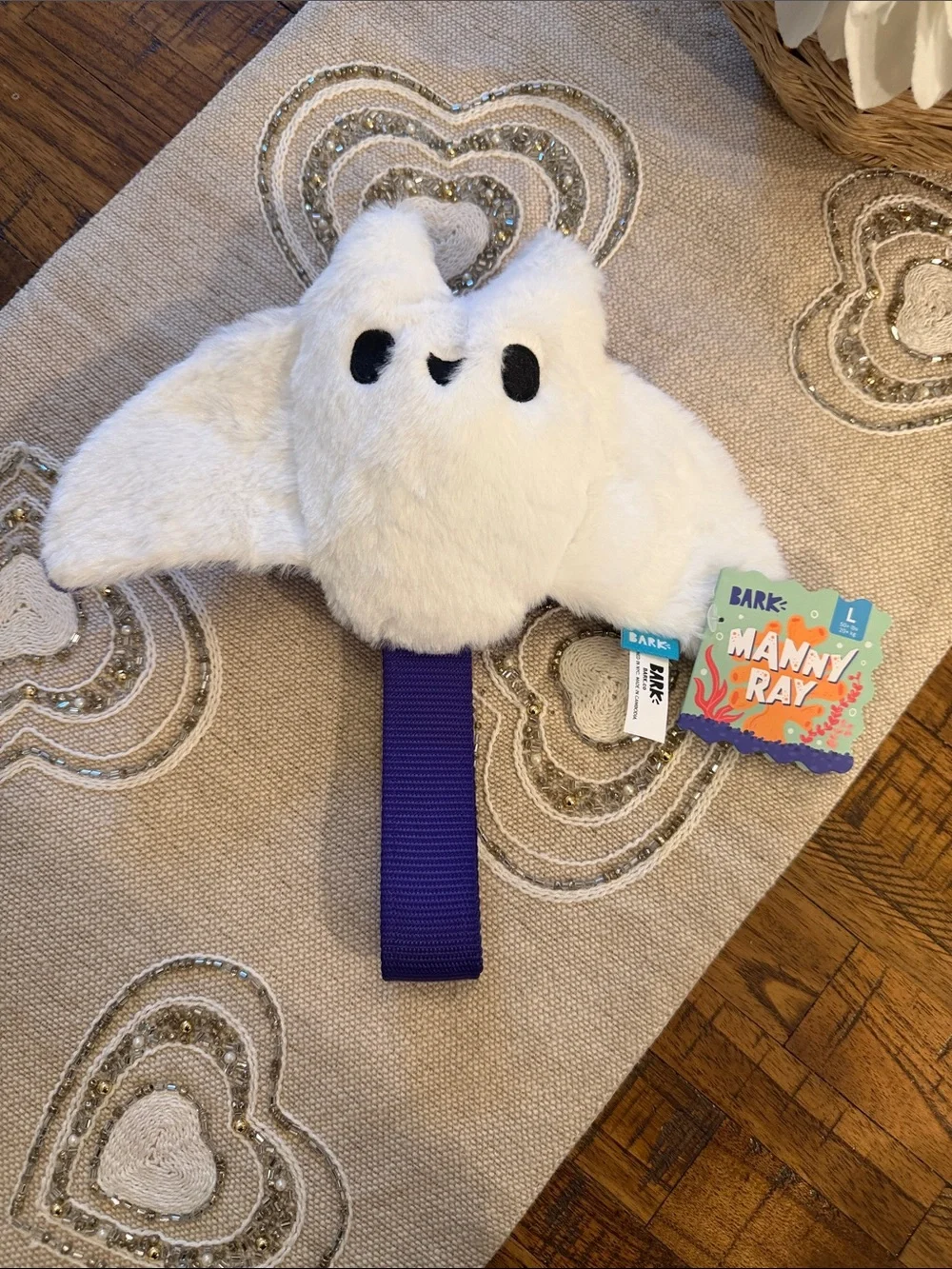 Bark Manny Ray Dog Toy with Purple  tug Handle
